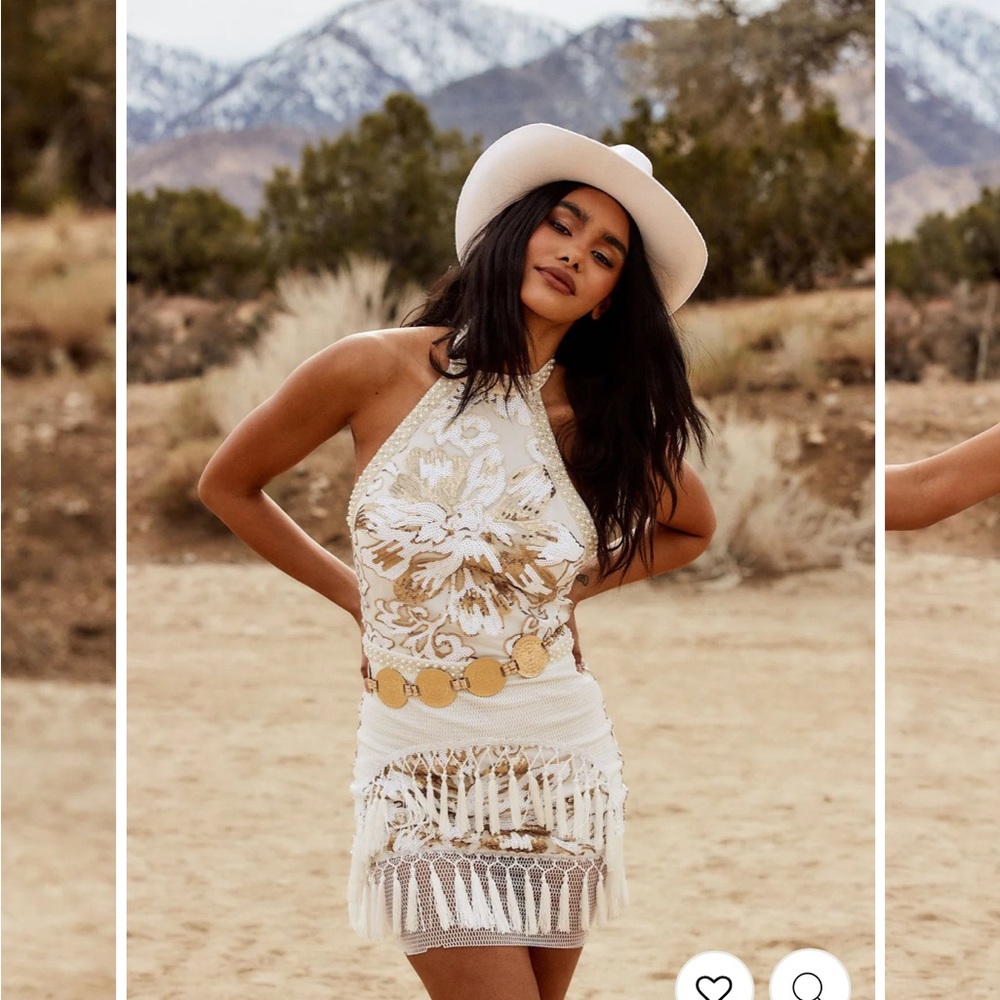 12th Tribe Like Gold Dust White Sequin Fringe Dress - Picture 2 of 6